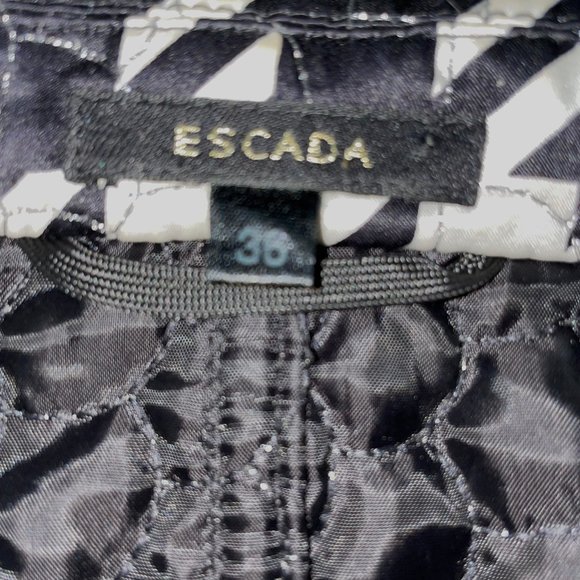 New Escada Large Houndstooth Print Silk Blend Jacket Ger 36 Leather Pockets - Picture 7 of 13